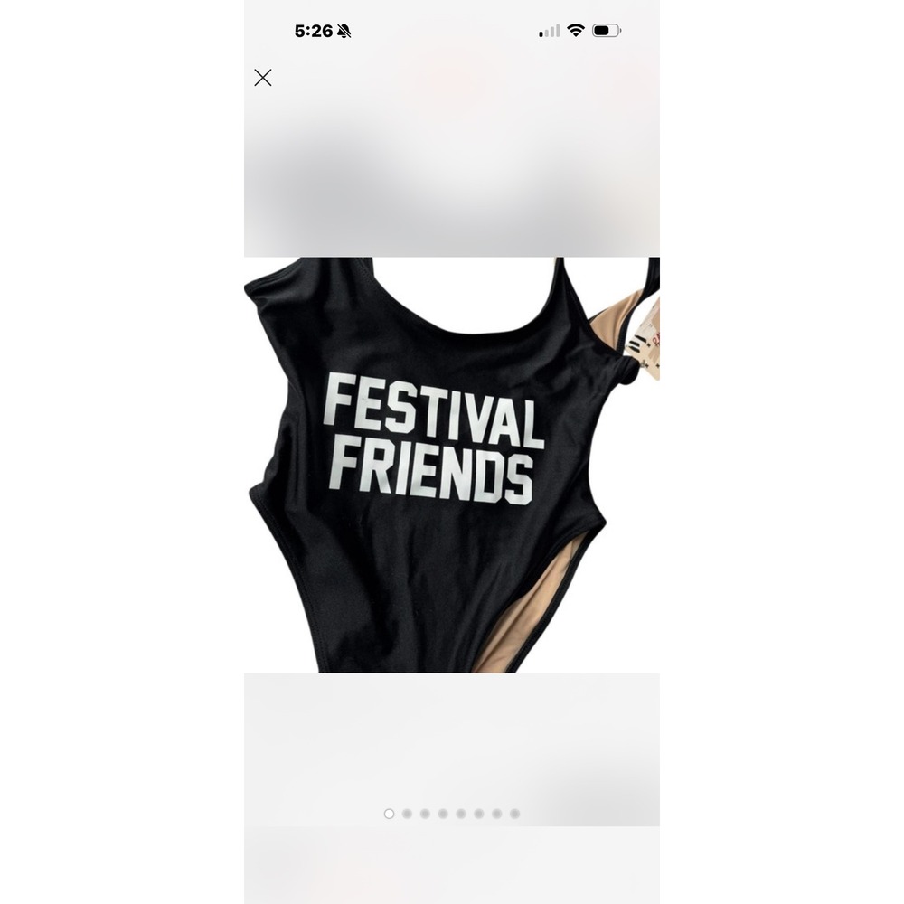 Ravesuits Festival Friends Bodysuit Black Graphic One Piece Swimsuit S/M NWT